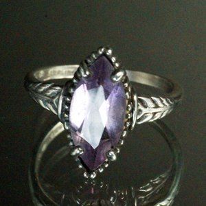 Kabana Southwestern Signed Sterling Silver Amethyst Marquise Cut Ring